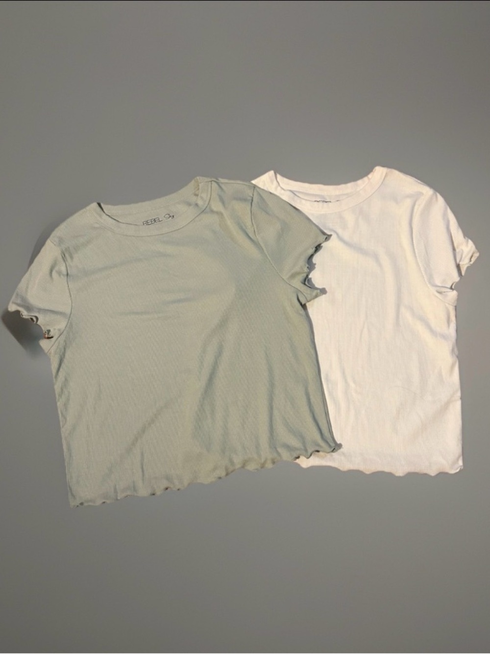 Rebel Sky 2-Pack Ribbed Lettuce Hem Tee - Sage Green & Off White Sz XL